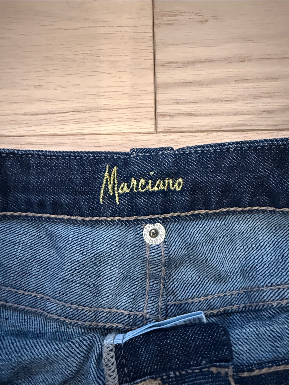 Marciano Dark Indigo Denim Embroidered Jean Shorts - Picture 2 of 7